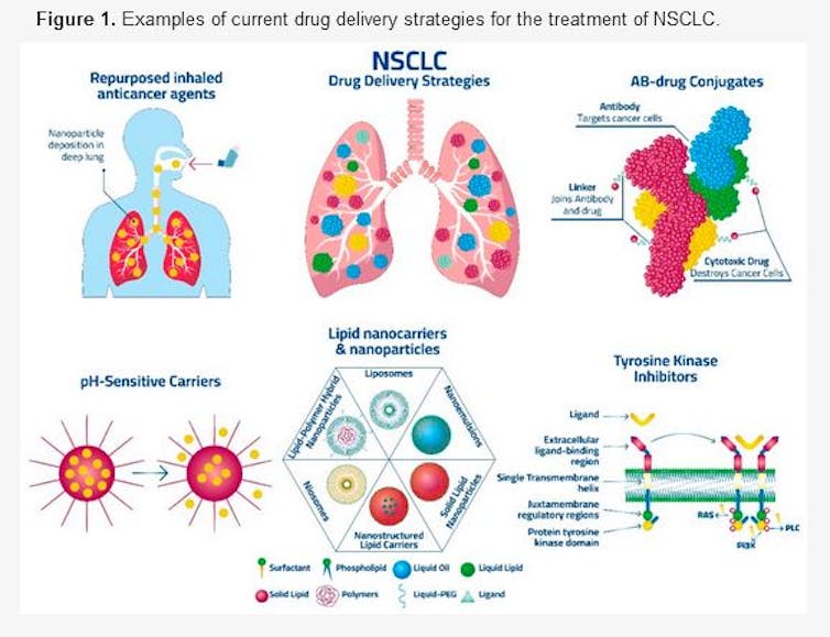 Set of six graphical images of lungs and molecules